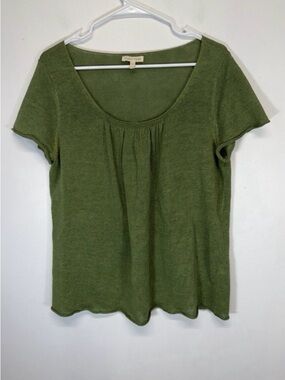 Eileen Fisher Olive Green Scoop Neck Short Sleeve knit top